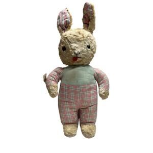 Vintage Gund Pink Plaid Clothing 16" Tall Bunny Rabbit